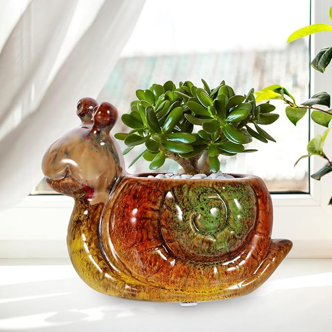 Snail Flowerpot Decorative Resin Planter 5.90X5.11X3.34In Indoor Outdoor Succulent Pot for Home Garden Balcony Tabletop Decor