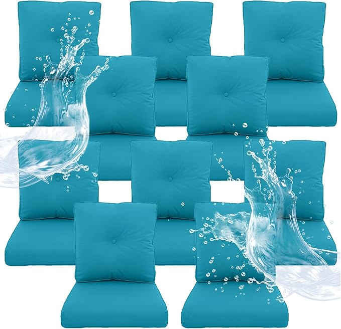Outdoor Chair Cushions 10 Sets - 22*24" Patio Furniture Cushion with Removable Cover, 28D High Density Sponge Filling Outdoor Patio Cushion for Chair, Rocker, Sofa and Loveseat - Light Blue