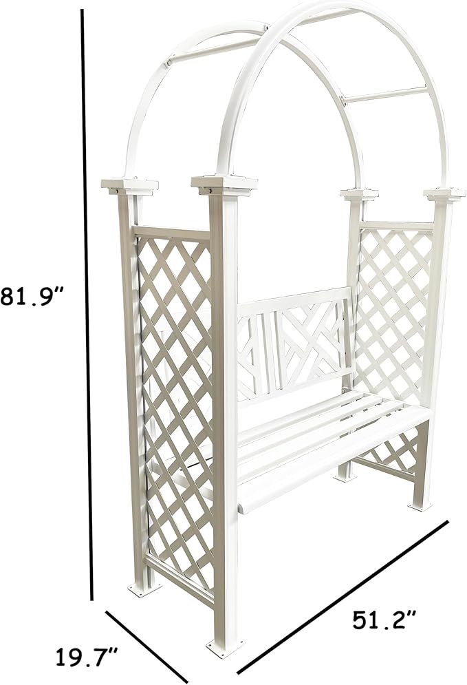 Oakland Living White Aluminum Garden Arbor Arch with 2-Seater Bench