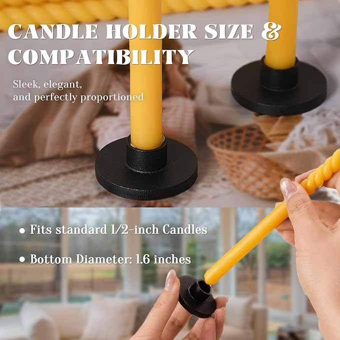 12 PCS Black Iron Thin Taper Candle Holders for 1/2 Inch Candles – Small, Skinny, Mini Tapered Candle Holders for Chime, Spell, Church Candles