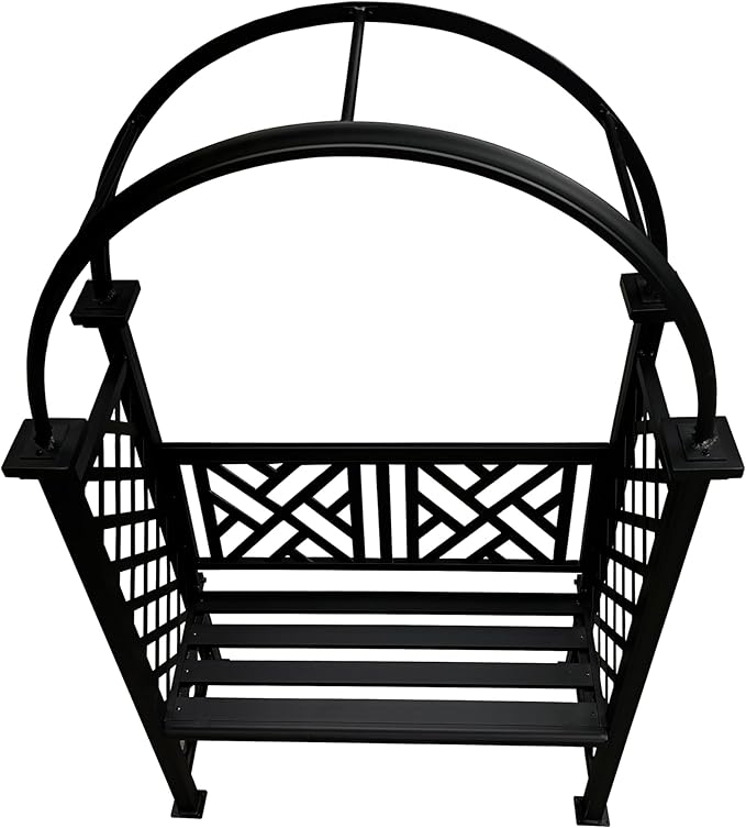 Oakland Living Black Aluminum Garden Arbor Arch with 2-Seater Bench