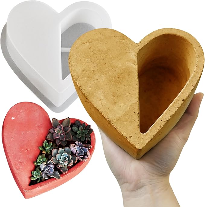 Wehous Large Heart Shape Silicone Planter Molds, Unique Heart Container Casting Mold for Epoxy Resin Concrete Cement, Big Storage Bowl Candle Holder Plant Pot Mold DIY Valentine'S Day Art Crafts Decor