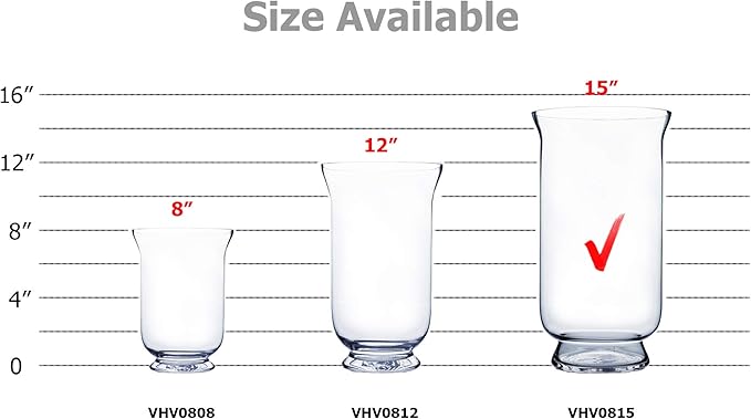 WGV Unique Bouquet Vase, 8" W, 15" H, Clear Tall Hurricane Glass Candle Holder, Floral Planter Terrarium, Home Wedding Event Decor, 1 Piece (VHV0815)