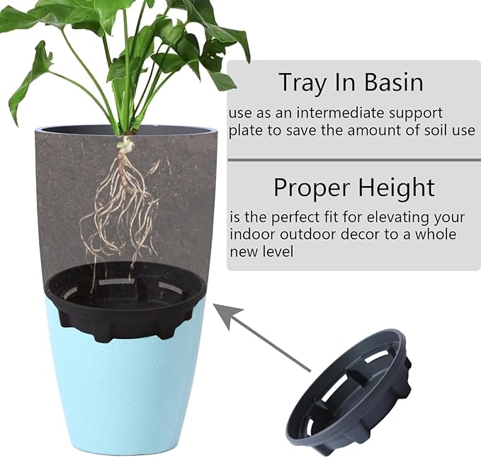 Planters for Outdoor Plants, Large Outdoor Plastic Grey to Azure Gradient Tall Flower Pots 2Pack, Patio Decor Unbreakable Resin, Lightweight Planter