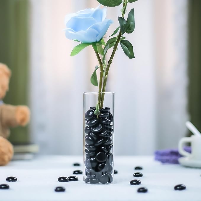 CYS EXCEL Black Glass Gemstone Beads Vase Fillers (2 LBS) Flat Marble Beads Multiple Color Choices Aquarium Decor Rocks Floral Stones Decorative Mosaic Glass Gem Pebbles