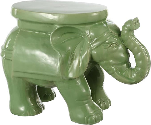 JONATHAN Y TBL1007F White Elephant 14.25" Ceramic Indoor/Outdoor Garden Stool Coastal, Contemporary, Transitional, Patio, Garden Room, Bathroom, Living Room, Green