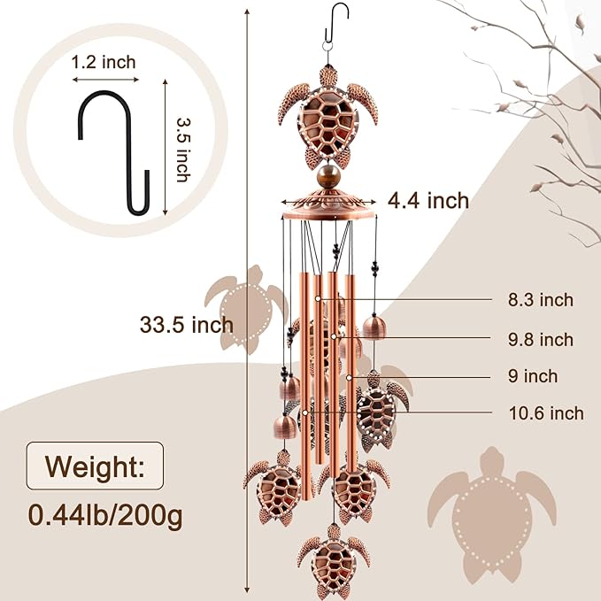 Wind Chimes Outdoor Clearance, Ukulork Sea Turtles Aluminum Tube Windchime with S Hook,Patio Garden Decor, Housewarming Gift.