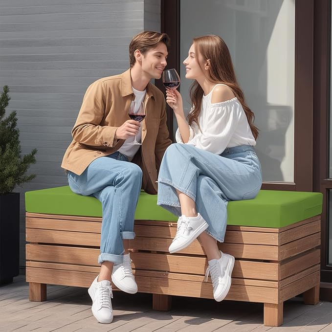 idee-home Outdoor Bench Cushion Waterproof, Bench Cushions for Outdoor Furniture, Patio Porch Swing Replacement Seat Pad with Ties for Garden Backyard, 42 x 18 Inch Green