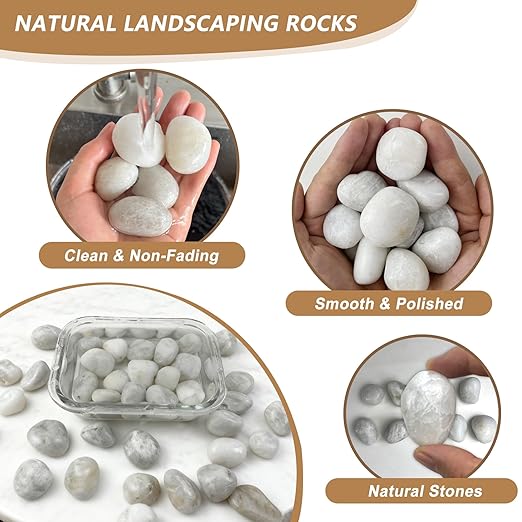 45LB White River Rocks, High Polished Pebbles, 1–2 inch Decorative Rocks for Garden Landscaping, Lava Rocks for Plants, Aquarium & Fish Tank Rocks, Outdoor Decorative Stones & Pathway Design