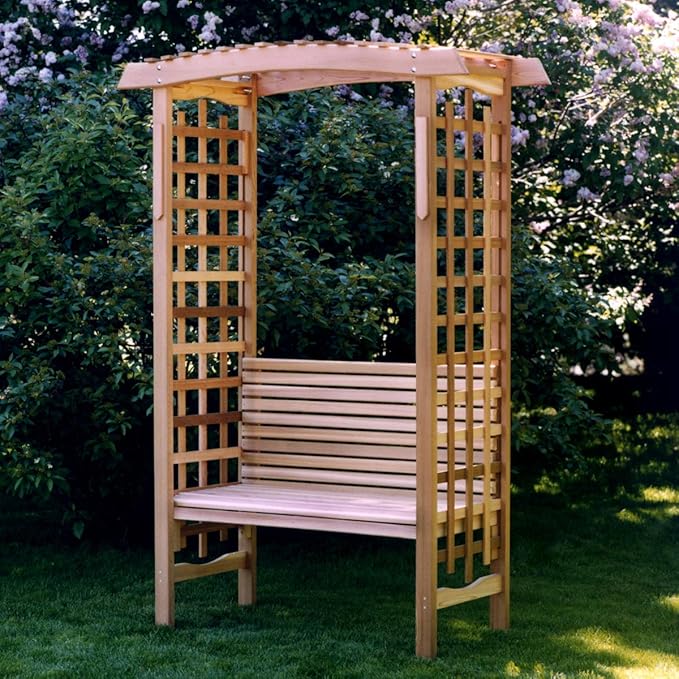 All Things Cedar GA87-B Garden Arbor with Bench | Outdoor Wooden Bench | Garden Bench Seat | Untreated Cedar, Western Red Cedar Craftsmanship | Wood Bench Outdoor 60x25x86