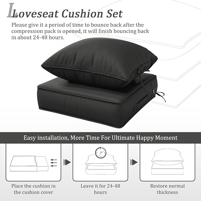 Outdoor Patio Chair Cushions Set 24 L X 24 W X 5 H Waterproof & Fade Resistant Deep Seat and Back Cushions with Removable Covers Outdoor Seat Cushion Set for Chairs and Sofas