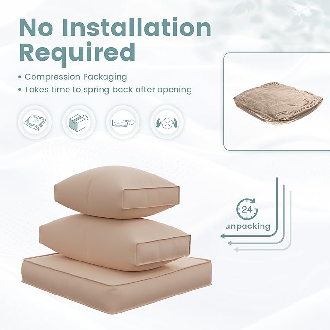 UDPATIO Outdoor Cushions for Patio Furniture Upgraded, Waterproof Patio Furniture Cushions Replacement, 4" Deep Seat Outdoor Sectional Cushion for 4-seat Chair Sofa Couch(Beige)