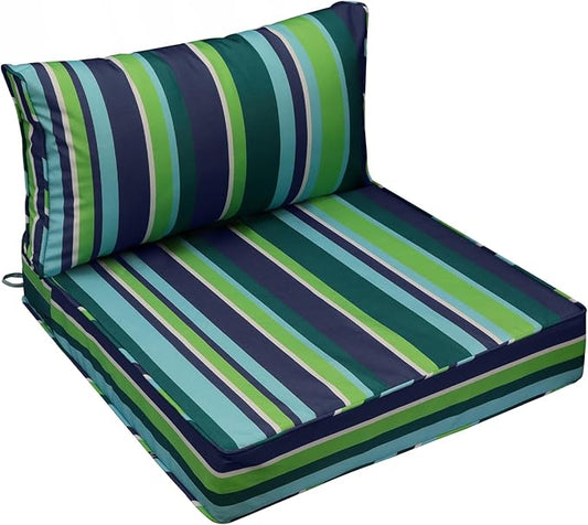 AAAAAcessories Outdoor Seat Cushions for Chairs, Fade-Resistant, Waterproof Patio Furniture Replacement Cushions, 24" x 24" x 5" + 24" x 13.5", Stormy Teal Coastal Stripe