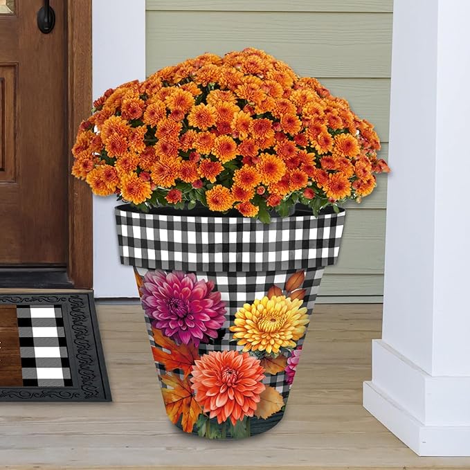 Briarwood Lane Fall Planter 14" x 15" x 15" Checkered Mums Large for Fall Planter