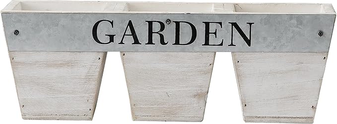 SOFE Farmhouse Wooden Flower Boxes, Rectangular Planters with Garden Sign, 11 Inch Long Pots for Plants, Porch Windowsill Decorative Planter