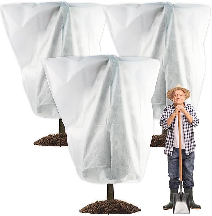 3 Packs Plant Cover, 7 Ft x 6 Ft Frost Winter Protection Tree Wrap Bag, Cold Weather Protection Cloth Cover Outdoor for Growing Season Extension and Freezing Protection