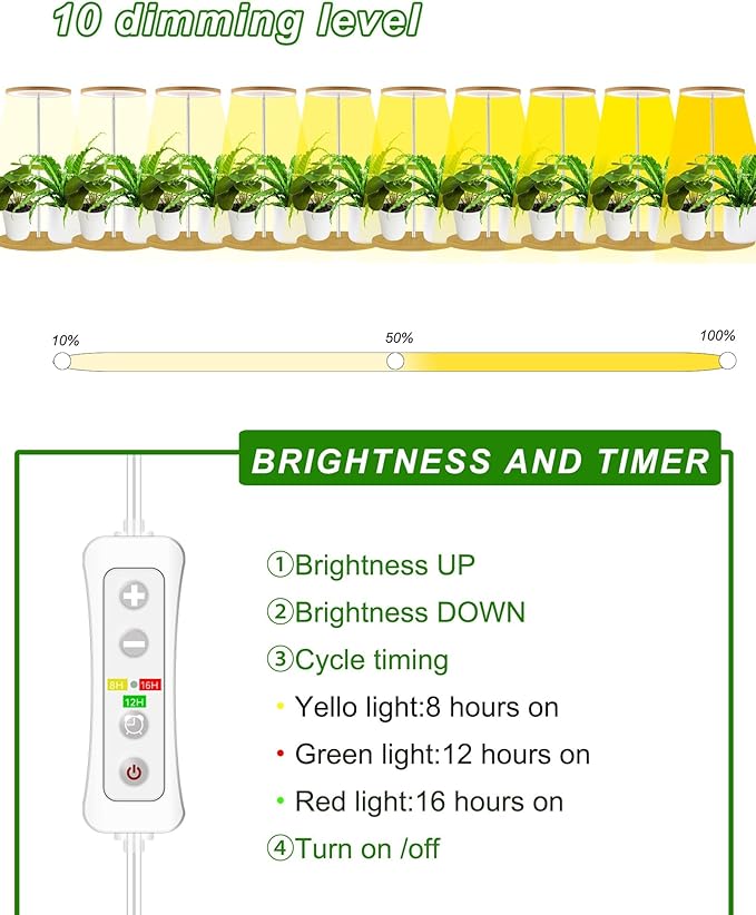Plant Grow Light for Indoor Plant,Bamboo Mini LED Grow Light Garden,Height Adjustable,Automatic Timer with 8/12/16 Hours，1 Pack