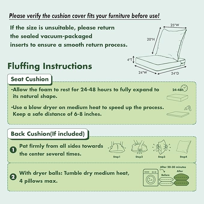 MIULEE Burnt Orange Outdoor Seat Cushion 24x24 Inch Waterproof & 3 Year Fade Resistant Deep Seat and Back Cushion for Patio Furniture Chair Sofa Couch with Handle and Adjustable Straps