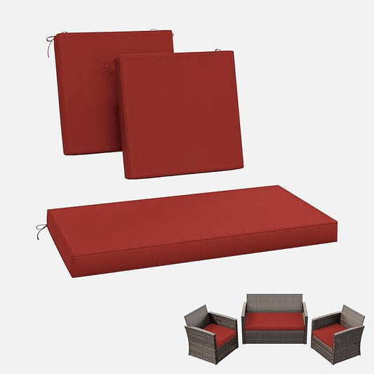 3 Pack Outdoor Replacement Cushions,36L x 18W x 3H,18L x 18W x 3H inch, High-Elastic Replacement Sponge for 4-Seater Water-Resistant Patio/Sofa with Removable Covers (Terra Red)