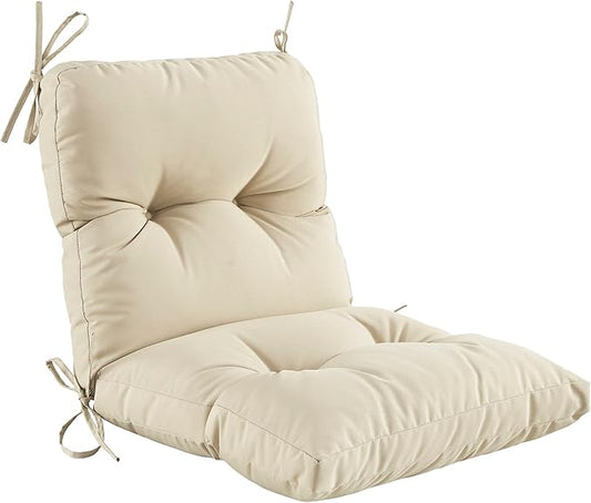 Outdoor Indoor Seat/Back Chair Tufted Cushion,All-Weather Patio Chair Cushion with Ties,for Patio Furniture,Beige