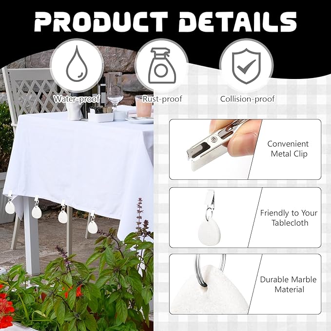 12 Pcs Tablecloth Weights Pendant Teardrop Shape Table Cover Weights with Metal Clips for Outdoor Picnic Garden Patio Party Camping Dinner Table Cover Decoration (White)