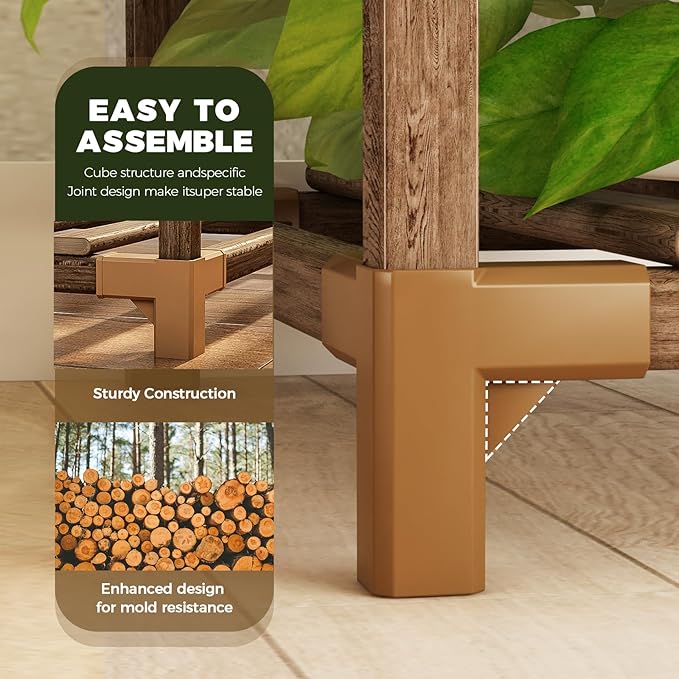 Bamworld 5 Sets Plant Stands Indoor Outdoor Combo Plant Shelves Wooden Plant Holder Rack for Multiple Plants Flower Stands for Living Room Balcony Garden Patio Lawn Window