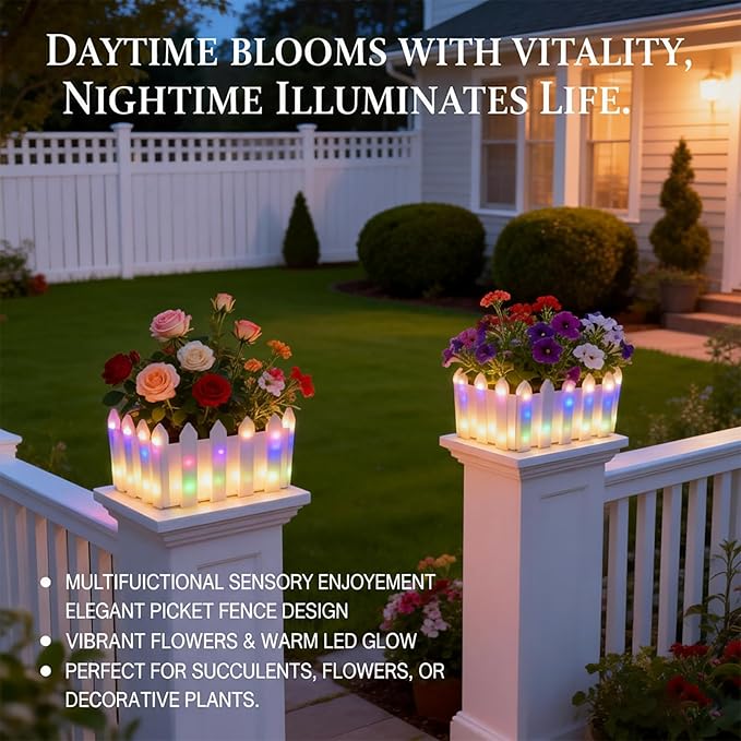 Solar Planter Lights Outdoor, 12-inch Rectangular LED Flower Pot with 8 Modes & Auto On/Off, IP65 Waterproof for Garden, Patio, Balcony, Pathway Decor, Gift for Garden Lovers(Multicolor)