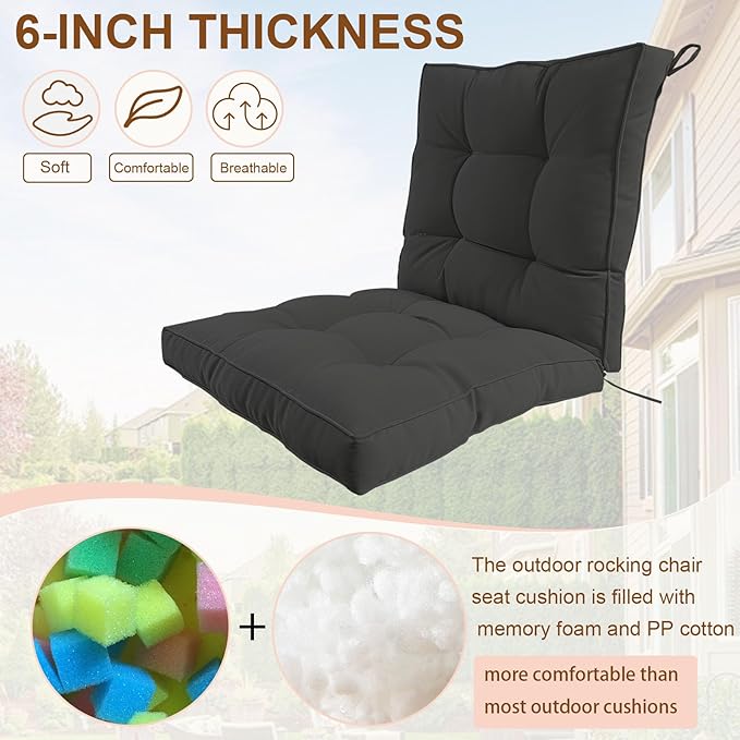 2 Piece Outdoor Patio Chair Cushions, Fade Resistant Outdoor Cushions for Patio Furniture, 6 inch Thickened Rocking Chair Cushions Set (Dark Gray, 24x24x6 inch - 2 Pieces)