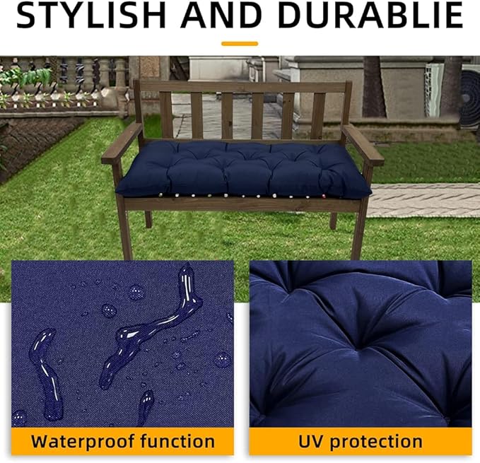 Srutirbo Waterproof Indoor/Outdoor Bench Cushion Garden Non-Slip Swing Chair Cushion, Loveseat Cushion for Patio Furniture Swing Wicker Garden Bench, Indoor Lounger Seat (Black, 47x19in)