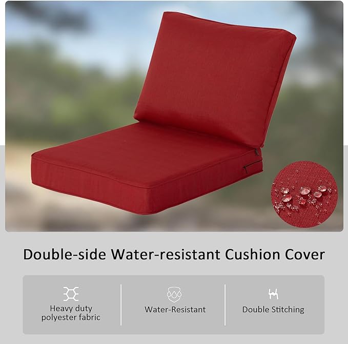 24"x27.5" Outdoor Deep Seat Patio Cushions Set of 2, Deep Seat Bottom Resilient Foam Filling Water-Resistant Stain-Resistant UV Resistant Weather Resistant with YKK Zippers, Chili
