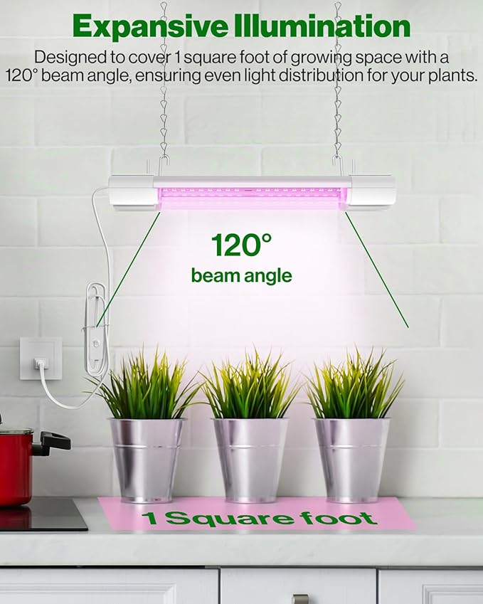 Sunco 1ft Grow Light LED, 10W, Full Spectrum, for Seed Starting, Seedling, Indoor Plants, Plug in Suspended Fixture, Link Up to 16, Inline Switch, ETL 2 Pack.