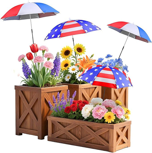 Abbylike 4 Set Plant Umbrellas for Outdoor Plants, Garden Umbrella Shade for Potted Plants and Garden Beds Plant Cover for Sun Summer Beach Terrace Lawn Swimming Pool (4th of July,Red White Blue)