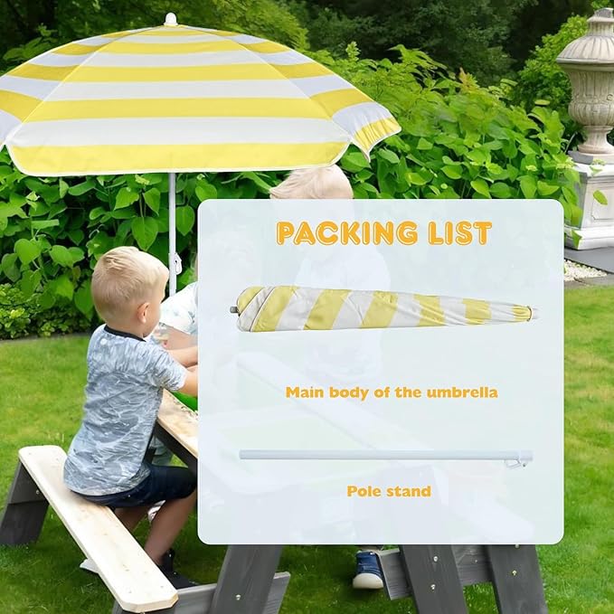 AMMSUN 5ft Seaside Umbrella for Sand Box and Water Table - Kids Durable Umbrellas for children Beach Camping Garden Outdoor Play Shade (5ft Yellow White)