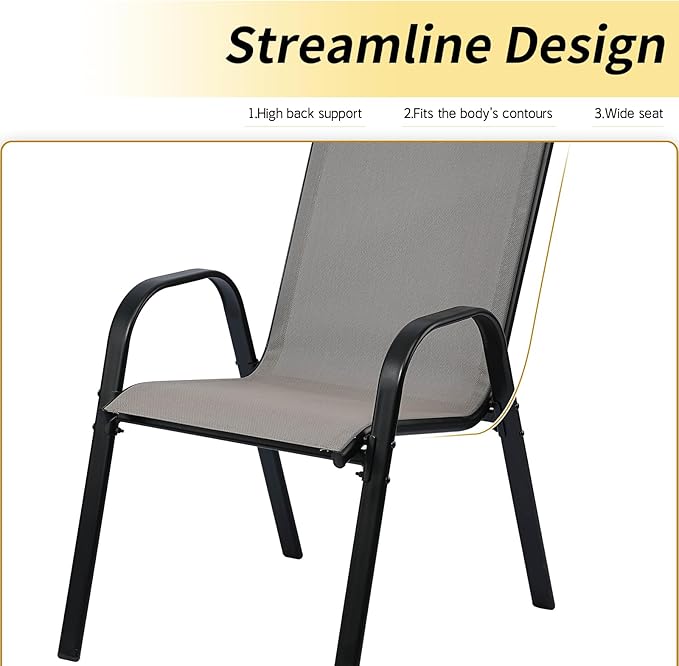 Stackable Outdoor Patio Dining Chairs with Backrest/Armrests for Lawn Garden Balcony Deck Camping-Set of 2 Or 4 (4, Gray)