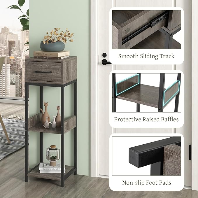 Giantex 3 Tier Tall Plant Stand Indoor, 36 Inch Corner Plant Holder with Drawer & Metal Frame, Modern Plant Shelf for Multiple Flower Pots, Square Plant Tables for Balcony, Living room, 1 Pack