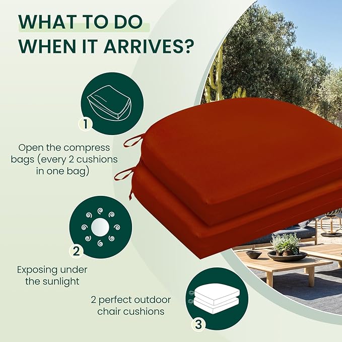 HARBOREST Outdoor Chair Cushions Set of 2, Water Resistant Patio Chair Cushions with Ties, Outdoor Seat Cushions for Patio Furniture, 17"x16"x2", Burnt Orange
