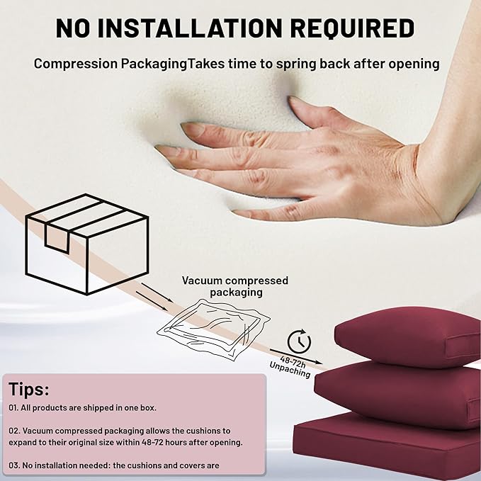 14 Piece Outdoor Sectional Cushions, Water-Resistant Outdoor Sofa Cushions Replacement, 4" High Density Foam Patio Furniture Cushions Fits 6-seat Rattan Conversation Set (Wine Red)
