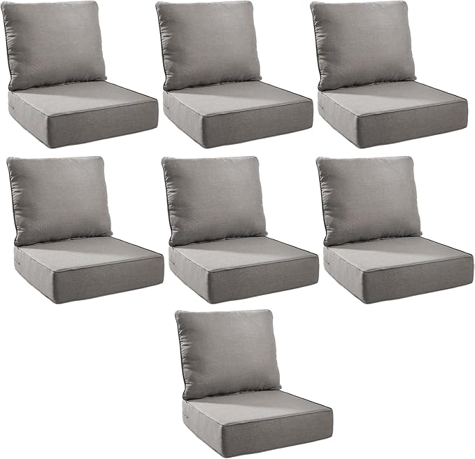Outdoor Cushion Set for Furniture Patio Furniture, UV Resistant, Water Resistant - 6 Inch Thick Foam Garden Cushions – 22x24 Inch Patio Seat Covers for Chair/Sofa/Couch | Grey | 7-Pack |