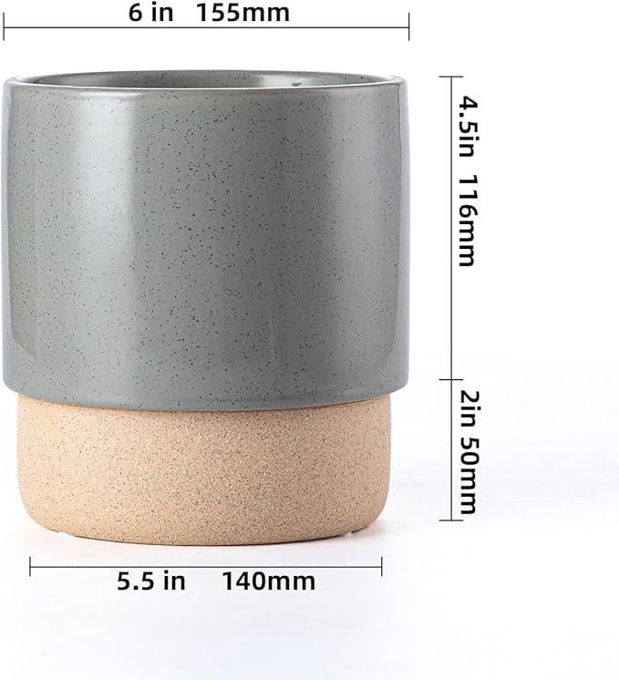 Self Watering Plant Pot: 6 Inch Ceramic Planter with Drainage Hole & Water Storage Plus - Flower Pot for Indoor & Outdoor Plants (Dark Grey, Small)