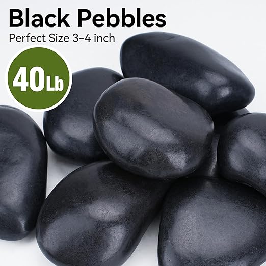 40 lbs Black Stones for Plants Indoor, 3-4 Inch Decorative River Rocks for Plants, Flower Pots, Vase, Polished Garden Stones for Outdoor Landscaping, Walkways, Yard