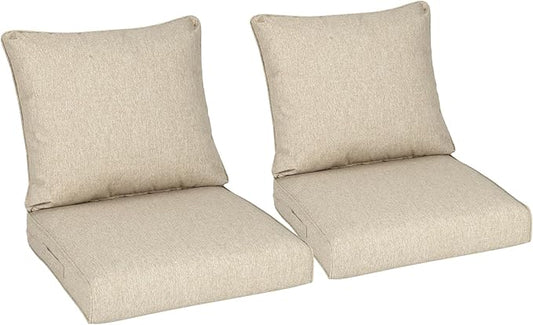 Aoodor 21" x 21" Patio Deep Seat Cushion Set, Water Resistant & Fade Resistant Outdoor Furniture Cushions with Adjustable Straps for Patio, Deck, Garden, Set of 2, Brown