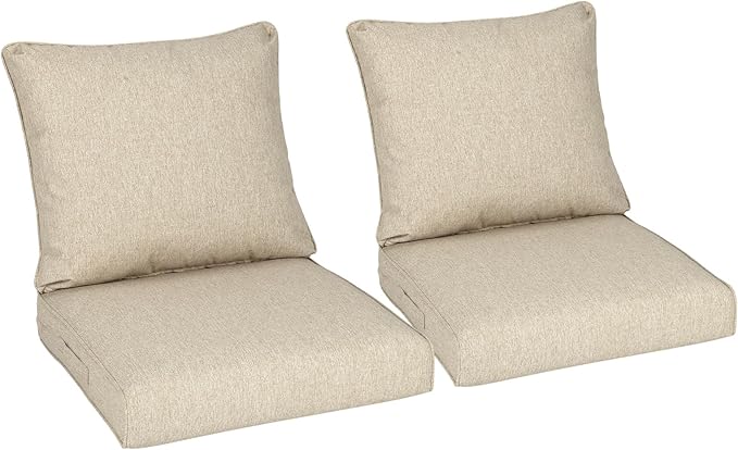 Aoodor 25" x 25" Patio Deep Seat Cushion Set, Water Resistant & Fade Resistant Outdoor Furniture Cushions with Adjustable Straps for Patio, Deck, Garden, Set of 2, Brown
