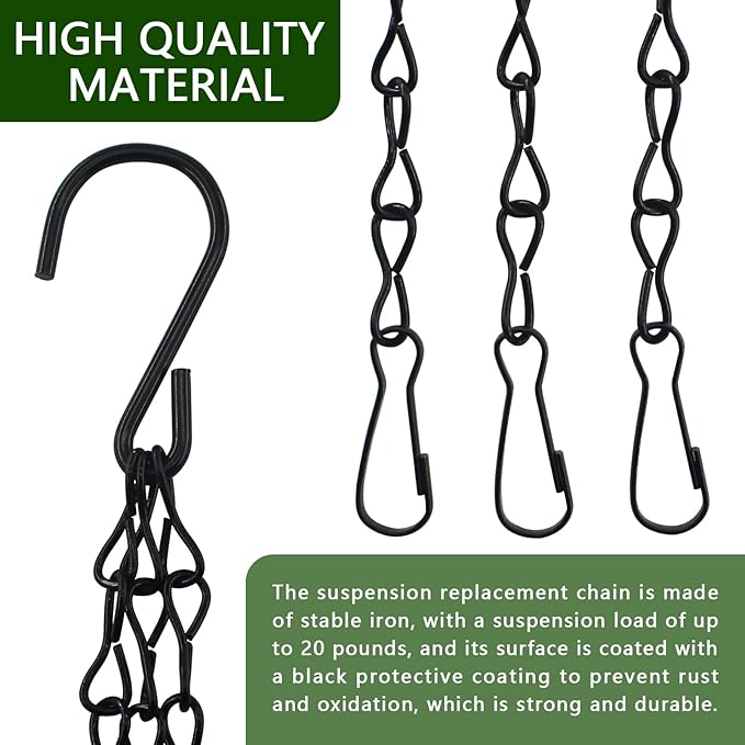 3Pcs 16" Black Hanging Chains for Basket Hanger Planters Holder, Indoor Outdoor Planting Ferns, Herbs, Succulent, Hanging Artificial Flowers, Lanterns, Bird Feeders, Flower Pot
