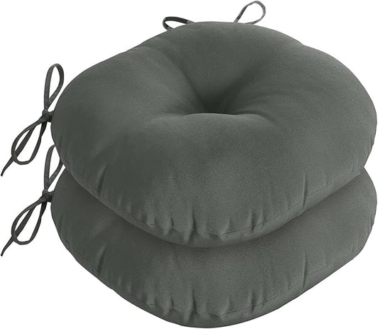 downluxe Bistro Chair Cushions for Patio Furniture, Water-Resistant Round Outdoor Chair Cushions Set of 2 with Non-Slip Ties, 15" x 15", Dark Grey