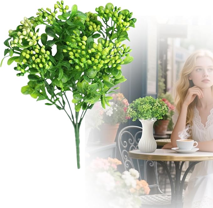‌Artificial Fall Berries & Flowers - Lifelike Faux Plants with Mini Red Berries, UV Resistant Fake Greenery for Outdoors,Thanksgiving Decor, Porch & Home Decor, Farmhouse Autumn Décor (Green)