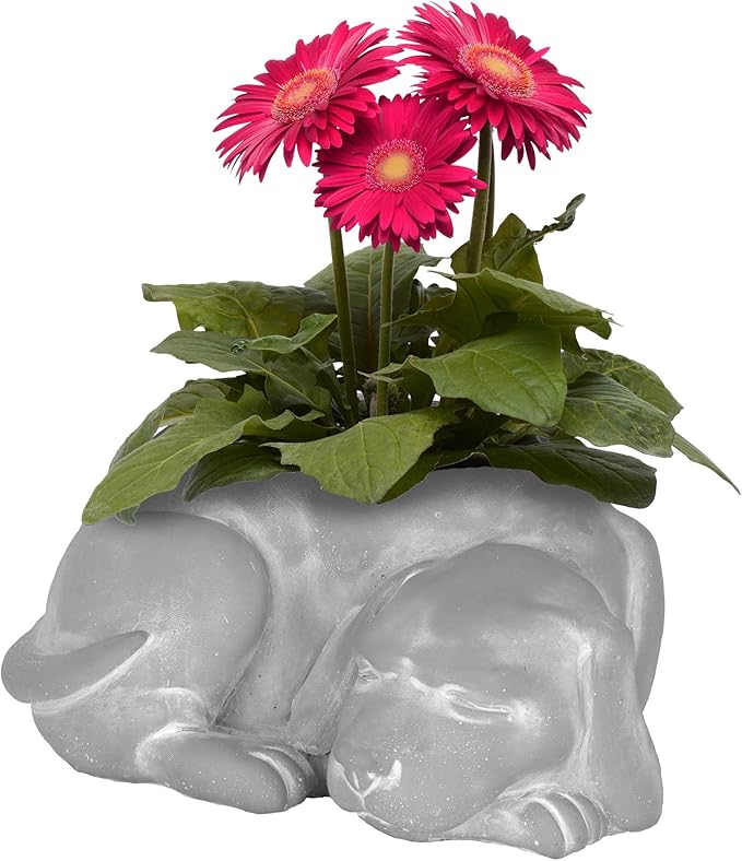 Classic Home and Garden Cement Buddies Animal Planter - Cute Desk Decoration - UV Coated Animal Vase w/Drain Plug - Succulent Plant Pot for Indoor/Outdoor Use (Dog Planter, Natural, Small)