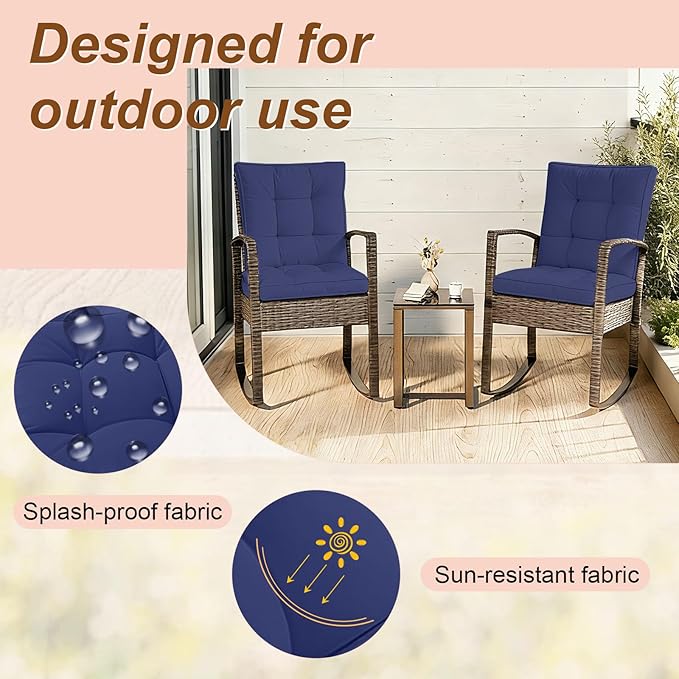 2 Piece Outdoor Patio Chair Cushions, Fade Resistant Outdoor Cushions for Patio Furniture, 6 inch Thickened Rocking Chair Cushions Set (Blue, 24x24x6 inch - 2 Pieces)