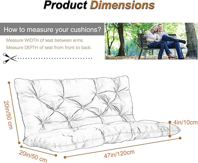 2-3 Seat Swing Replacement Cushion, Outdoor Bench Cushions with Backrest Thicken 4", Patio Furniture Garden Porch Loveseat Glider Pad Anti-Fading Waterproof (French Grey, 40x47in)
