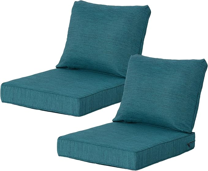 24x27.5 Inch Outdoor Deep Seat Cushions Set of 2,Thick High-Density Foam, Water-Resistant, Piped Edges & YKK Hidden Zipper for Patio Furniture,Malachite