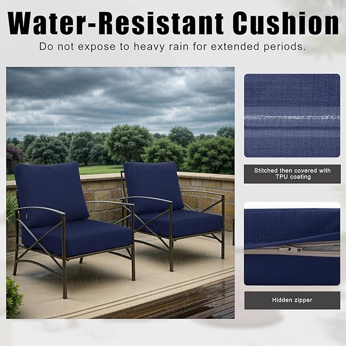 Favoyard Deep Seat Patio Cushions 22 × 22 inch Rainproof & Fadeness Furniture Cushion Set for Outdoor Chair Couch with Polyester-Linen Fabric & Removable Cover, Hidden Zipper and Adjustment Staps
